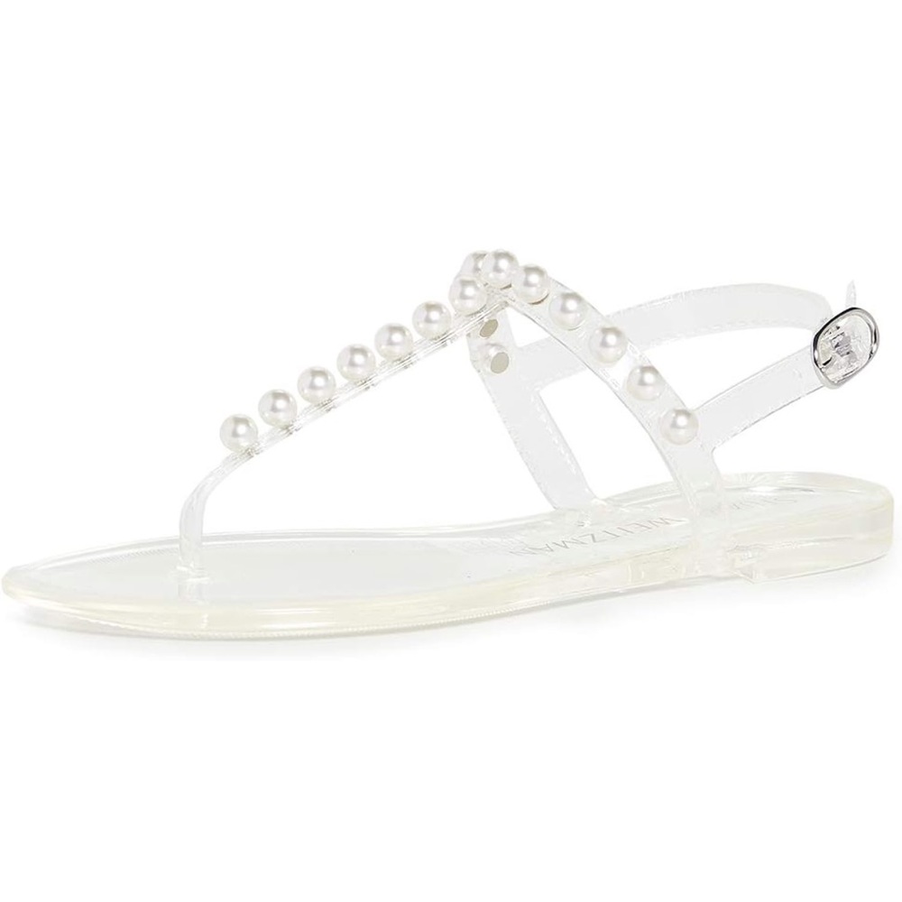 Stuart Weitzman goldie pearly clear jelly sandal, size 10.